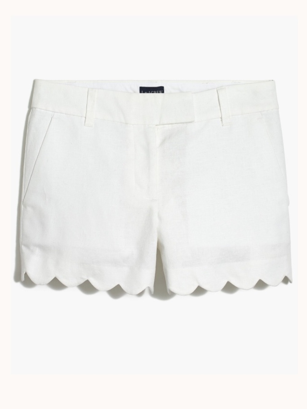 J. Crew Factory 4” Short with Scalloped Hem White Linen Blend